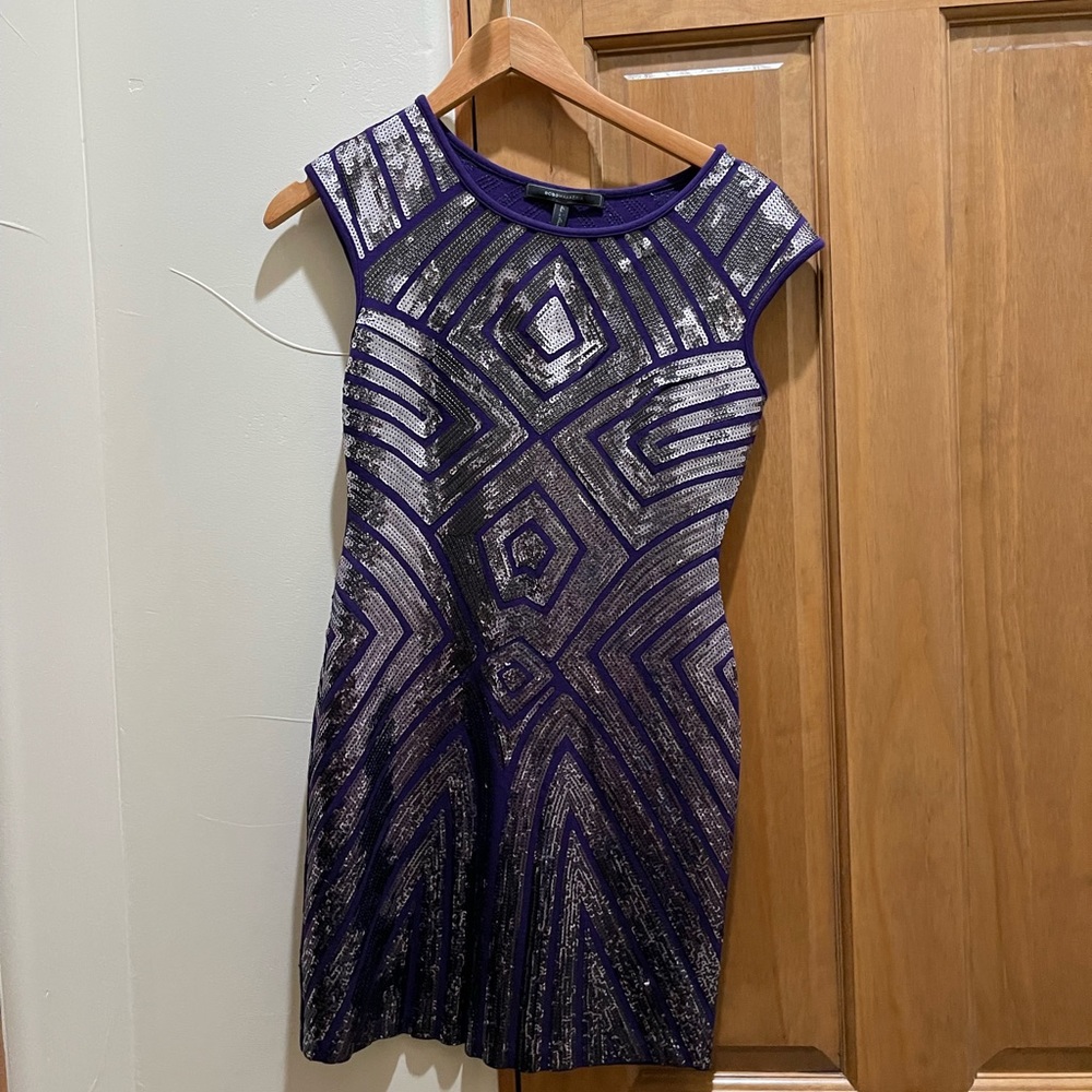 BCBG max azria dress purple silver  sequin